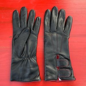 Sermoneta Italian Black Leather Gloves Red Accents